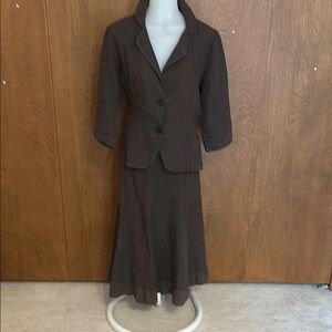 Linen Elegant Brown Women's Skirt Suit